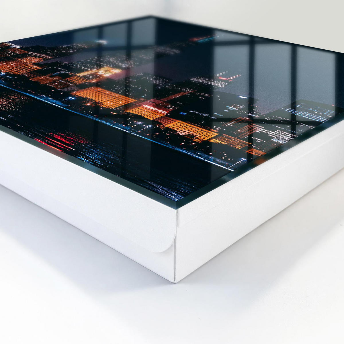 SCHLÜSSELBOX Weiß 30x30 cm – Türöffnung nach rechts - Nachtstadt - Schwarz, Metall (30/30/5cm) - TULUP