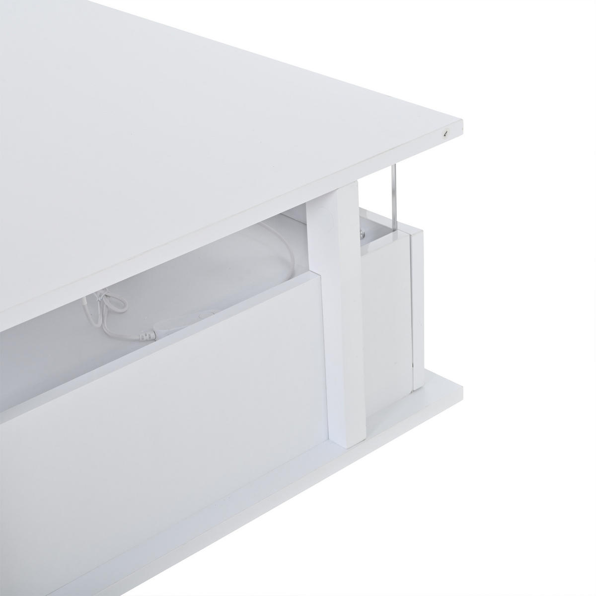 COUCHTISCH 70/70/35 cm Weiß aus Holzwerkstoff mit LED-Beleuchtung und 2 Schubladen - Weiß, Holzwerkstoff (70/70/35cm) - OKWISH