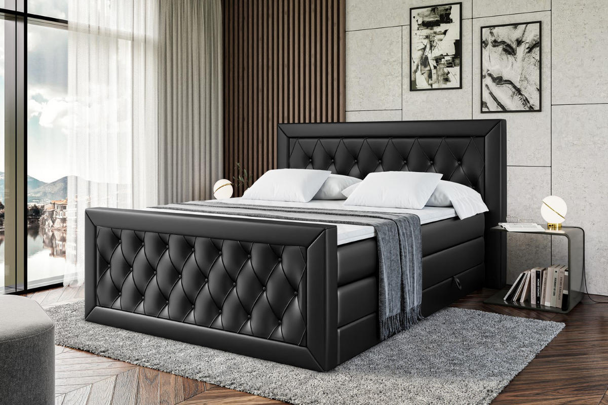 BOXSPRINGBETT NOEL-Z KING - 120 x 200 - H3/H4 - Schwarz Hochglanz - Schwarz Hochglanz, Holzwerkstoff (120/200cm) - ALTDECOR
