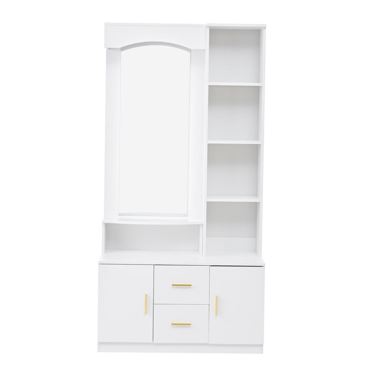 DIELENGARDEROBE mit Spiegel 90/40/180 cm in Weiß mit Schuhschrank und 2 Schubladen - Weiß, Holzwerkstoff (90/180/40cm) - BEAOK