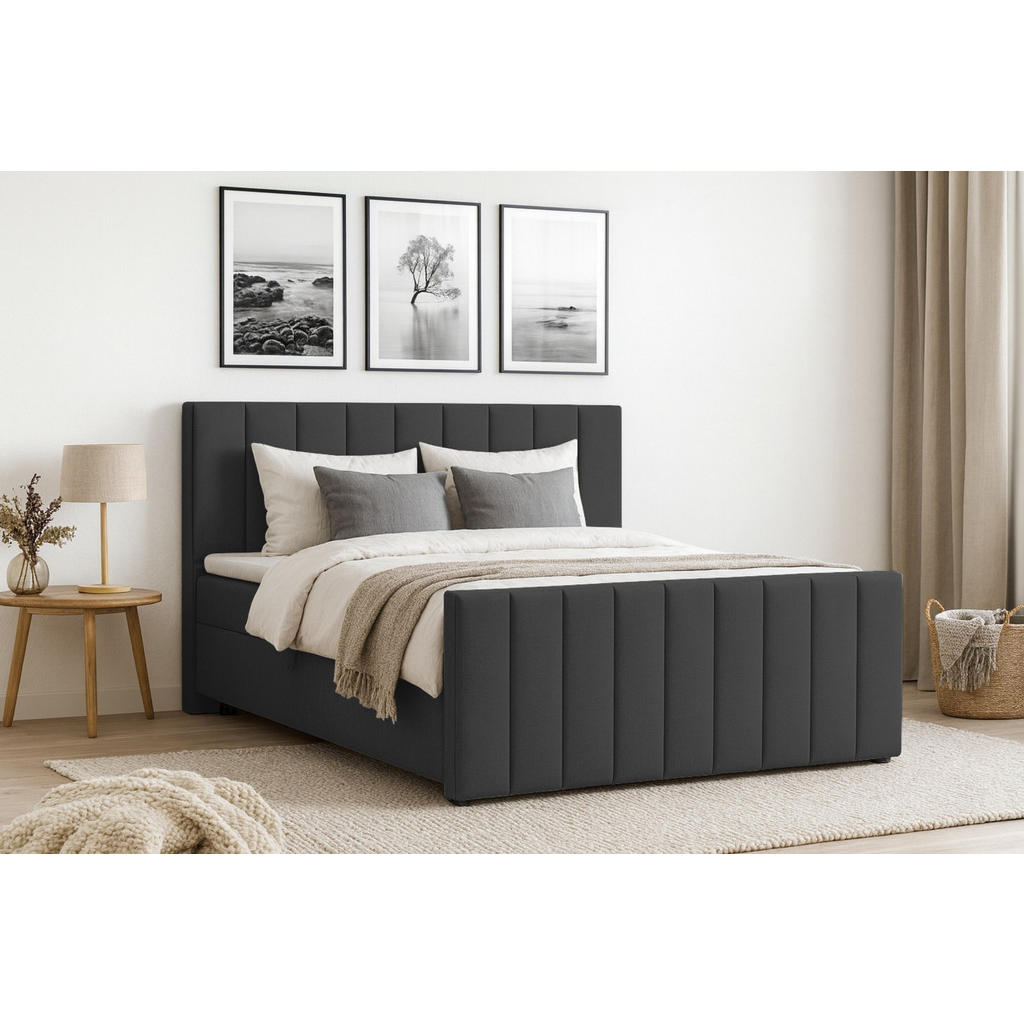Thumbnail - Deine Möbel 24 Boxbett, Anthrazit, Textil, H4, 200x200 cm, Schlafzimmer, Betten, Boxspringbetten