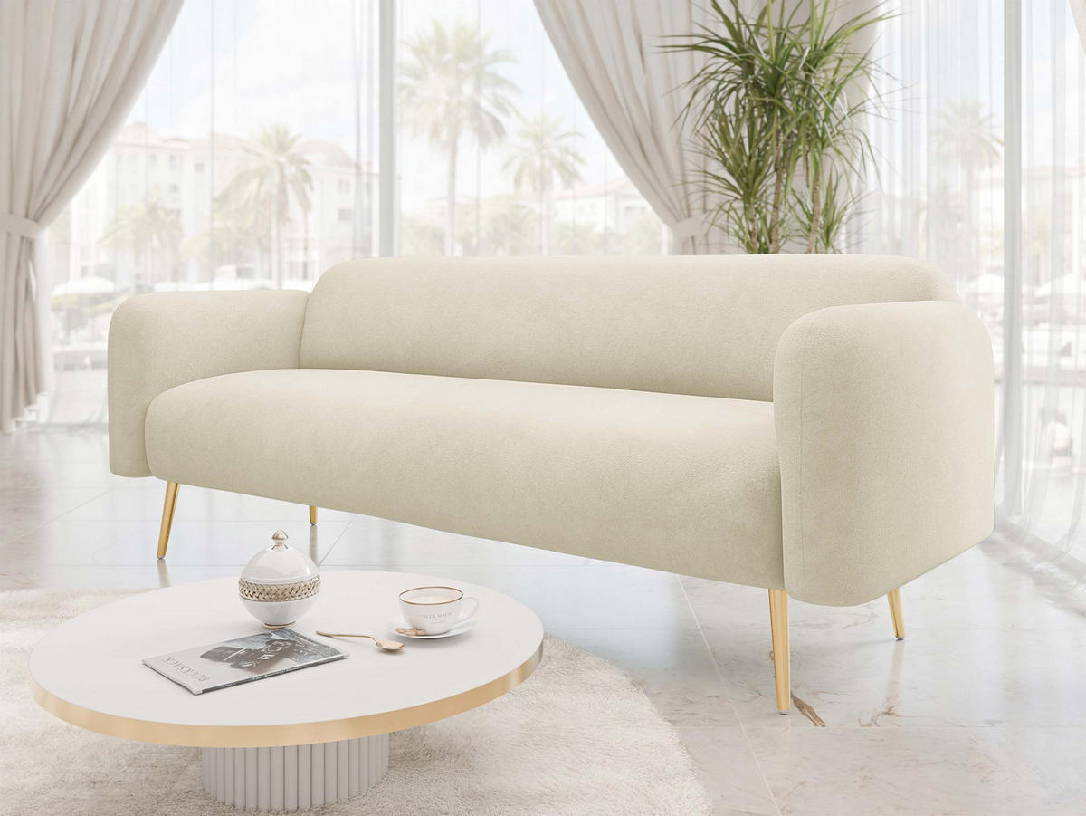 SOFA Nami 3 - Beige/Goldfarben, Holz/Textil (204/75/71cm) - MIRJAN24