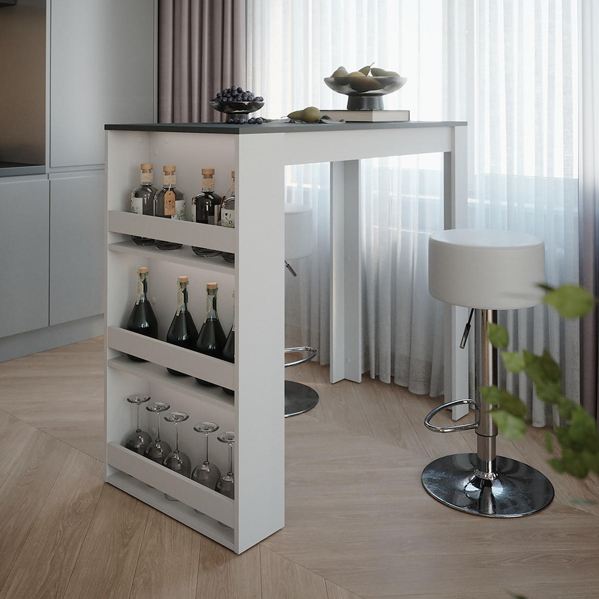 STOJACÍ BAROVÝ STŮL SE ŽIDLEMI Repose Bílá/antracitová - bílá, kompozitní dřevo (117/57/106cm) - Vicco