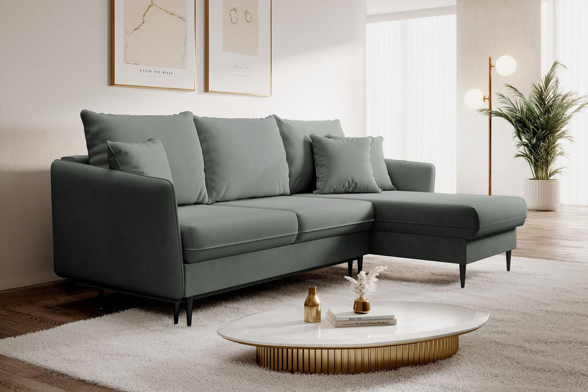 ECKSOFA Volio Grau Samt 223 cm - Schwarz/Grau, Textil/Metall (223/145cm) - Selsey