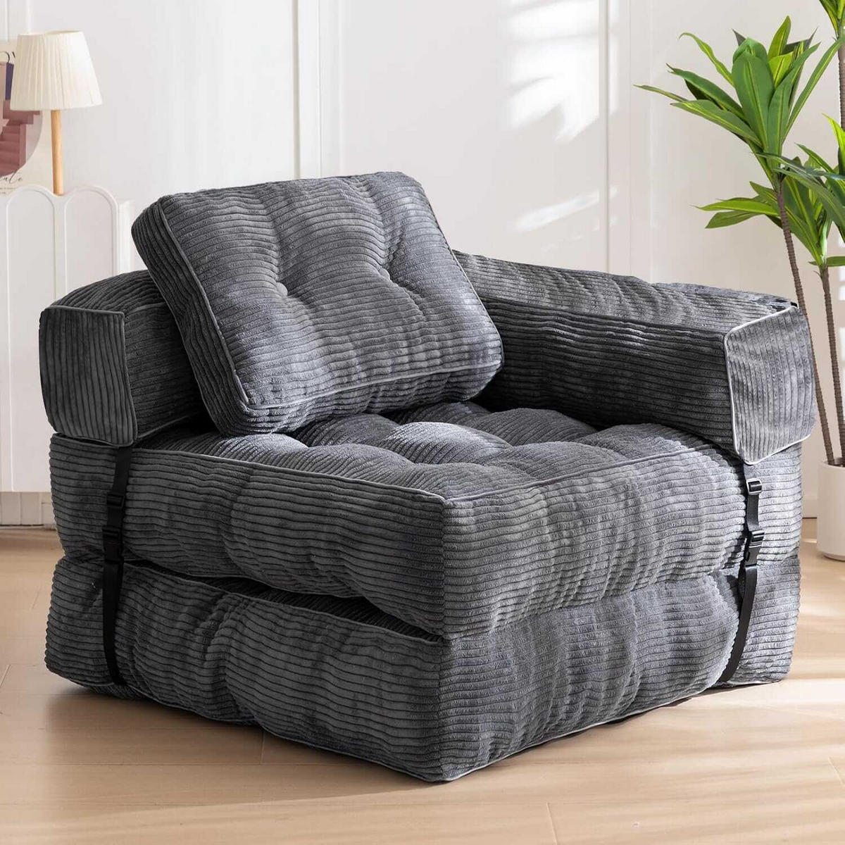 SOFA 1 Sitzer faltbar mit Armlehnen, 170x85 cm, für Wohnzimmer & Schlafzimmer,Grau - Grau, Textil (86/21/170cm)