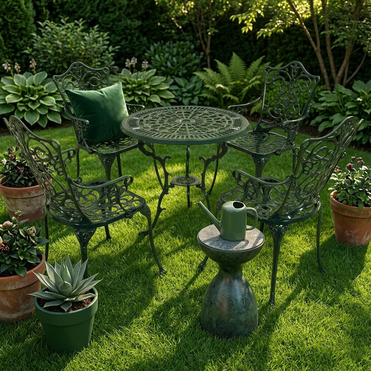 BISTROSET Boulder - Jugendstil - 5-teilig, Aluguss antik dunkelgrün - Grün, Metall - TPFGarden