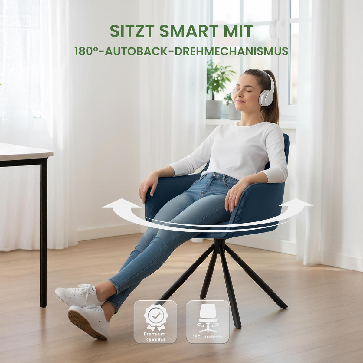 ARMLEHNENSTUHL Cord Blau - Blau/Schwarz, Textil/Metall (58/84/59cm) - CLP