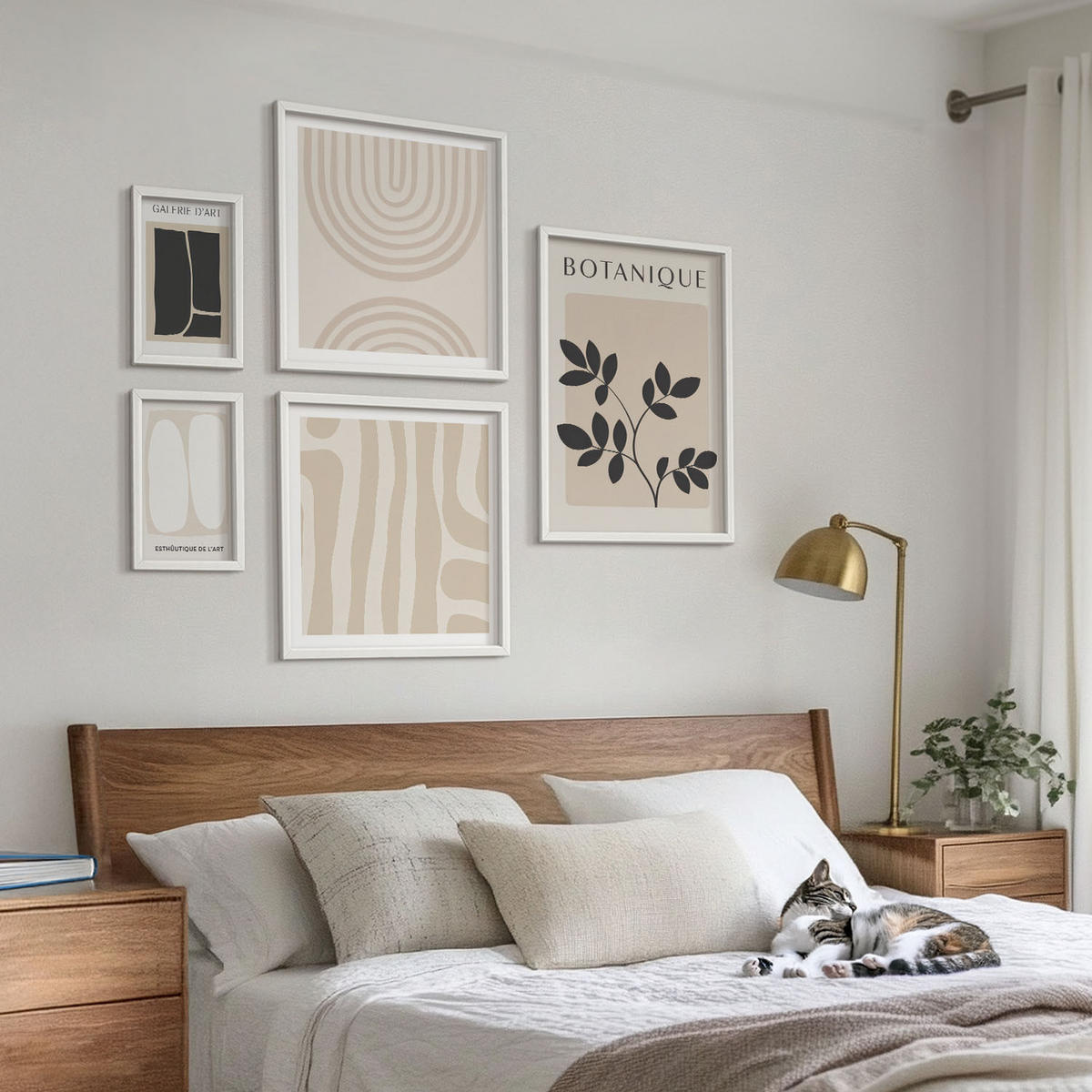 WANDBILDER 5er-Set - 50x50 cm & 20x30 cm & 40x60 cm Weißer Rahmen - Boho-Pflanzenposter - Weiß, Kunststoff (40/60cm) - ArtPrintCave