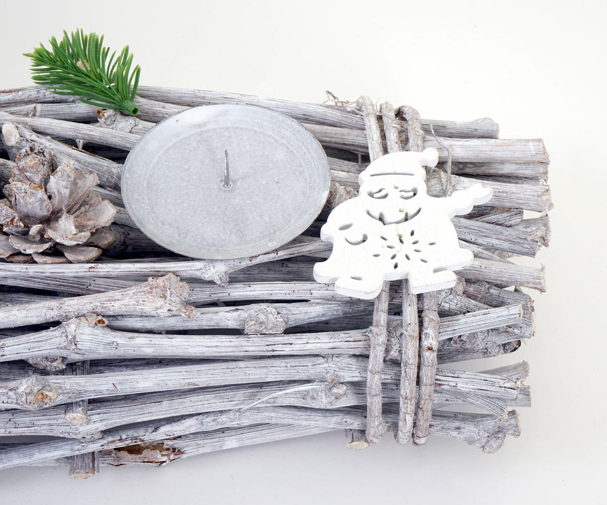 ADVENTSKRANZ LÄNGLICH HOLZ KERZEN WEIß Weiß - Weiß, Holz (9cm) - Jamb