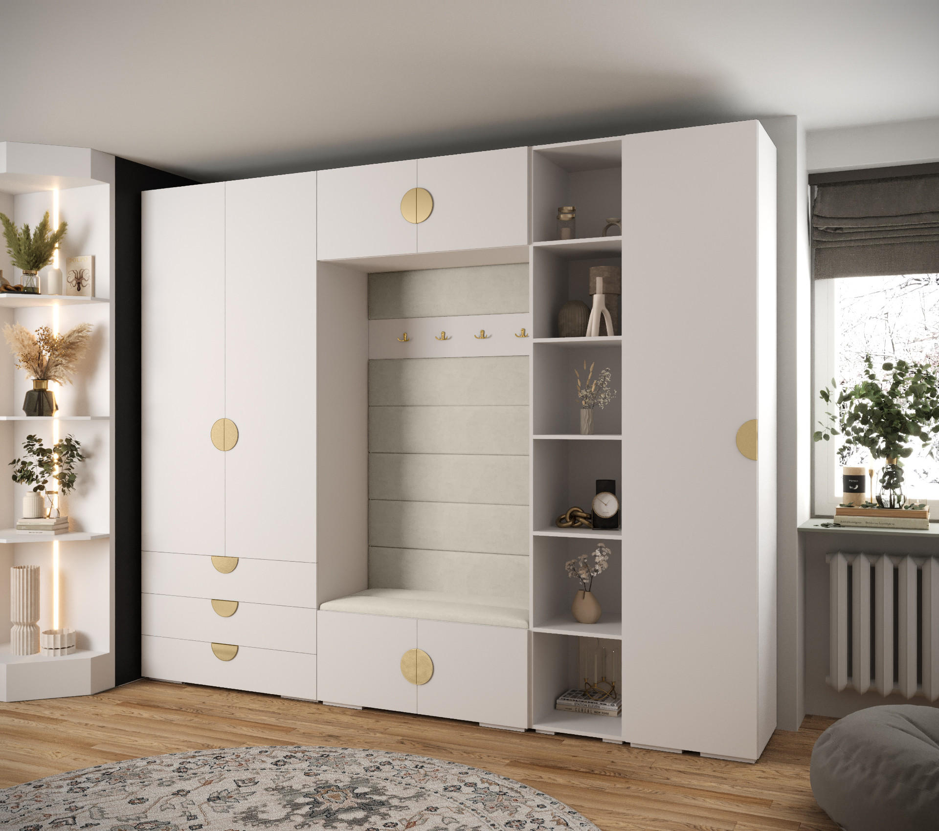 GARDEROBEN-SET 236,7/290/47 - Goldfarben/Weiß, Holz/Kunststoff (290/236.7/47cm) - Abiks Möbel