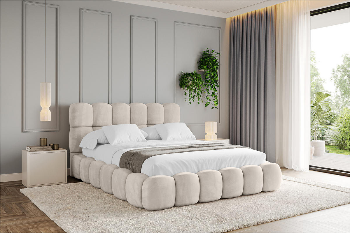 POLSTERBETT mit Bettkasten und Lattenrost, Bett mit Matratze H3/H4 - LEYA 120x200 Beige - Beige, Holzwerkstoff/Textil (120/200cm) - ALTDECOR