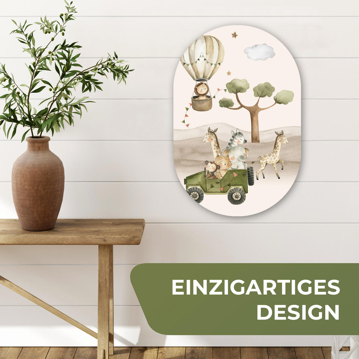 WANDBILD Wilde Tiere - Safari - Aquarell - Heißluftballon 40x60 cm - Beige, Kunststoff (40/60cm) - MuchoWow