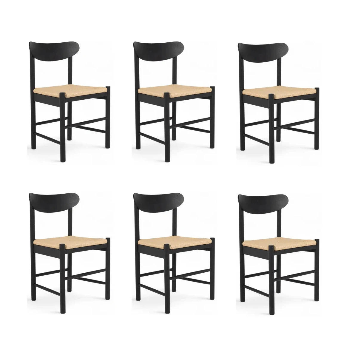 STUHL-SET 6 Stück in Rattan / Eiche Schwarz - Schwarz, Holz/Papier (51/78/41cm) - Furnhouse