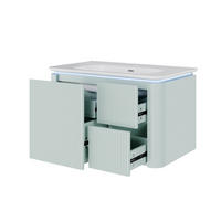 WANDMONTIERTER Waschtischunterschrank 80.5x47.5x51 cm Grün aus Holzwerkstoff & Keramik mit Schubladen - Grün, Holzwerkstoff (80.5/51/47.5cm) - Modfu