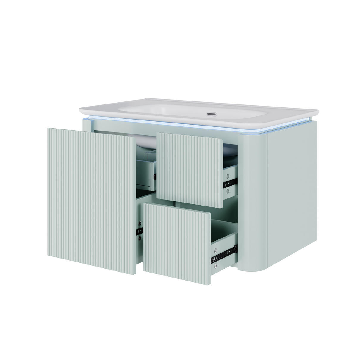 WANDMONTIERTER Waschtischunterschrank 80.5x47.5x51 cm Grün aus Holzwerkstoff & Keramik mit Schubladen - Grün, Holzwerkstoff (80.5/51/47.5cm) - Modfu