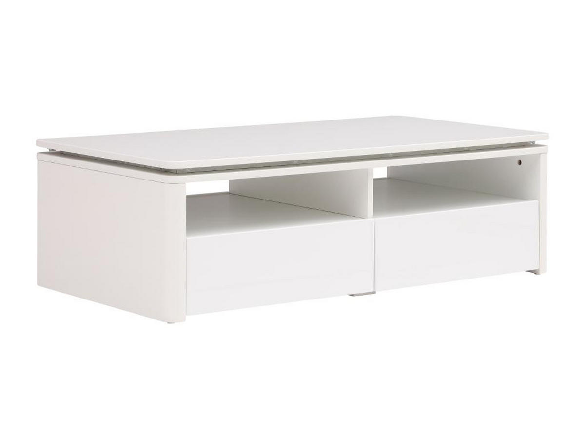 COUCHTISCH mit 2 Schubladen & 2 Ablagefächern - Mit LED-Beleuchtung - Weiß - SYLPIA - Weiß, Holz (110/60/34cm) - Vente-Unique