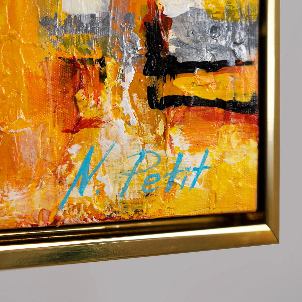 GEMÄLDE Kleinstadt Schattenfugenrahmen Gold 150x50 cm - Goldfarben, Holz (150/50cm) - YS-art gallery