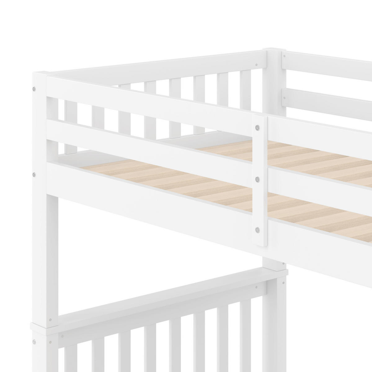 ETAGENBETT 90/200 cm mit ausziehbarem Rollbett, Treppenregal und hohen Sicherheitsgittern, Weiß - Weiß, Holzwerkstoff (90/200cm) - Redom