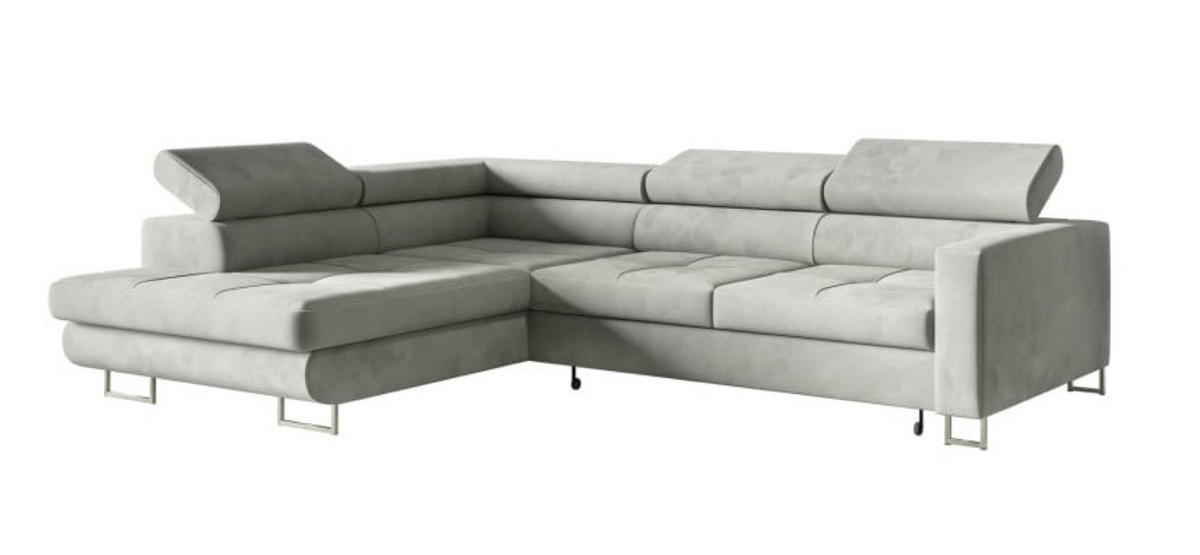 ECKSOFA Silber MERY L Mit Verstellbaren Kopfstützen Auf Silbernen Beinen - Grau, Textil (250/200cm) - Sepro Meble