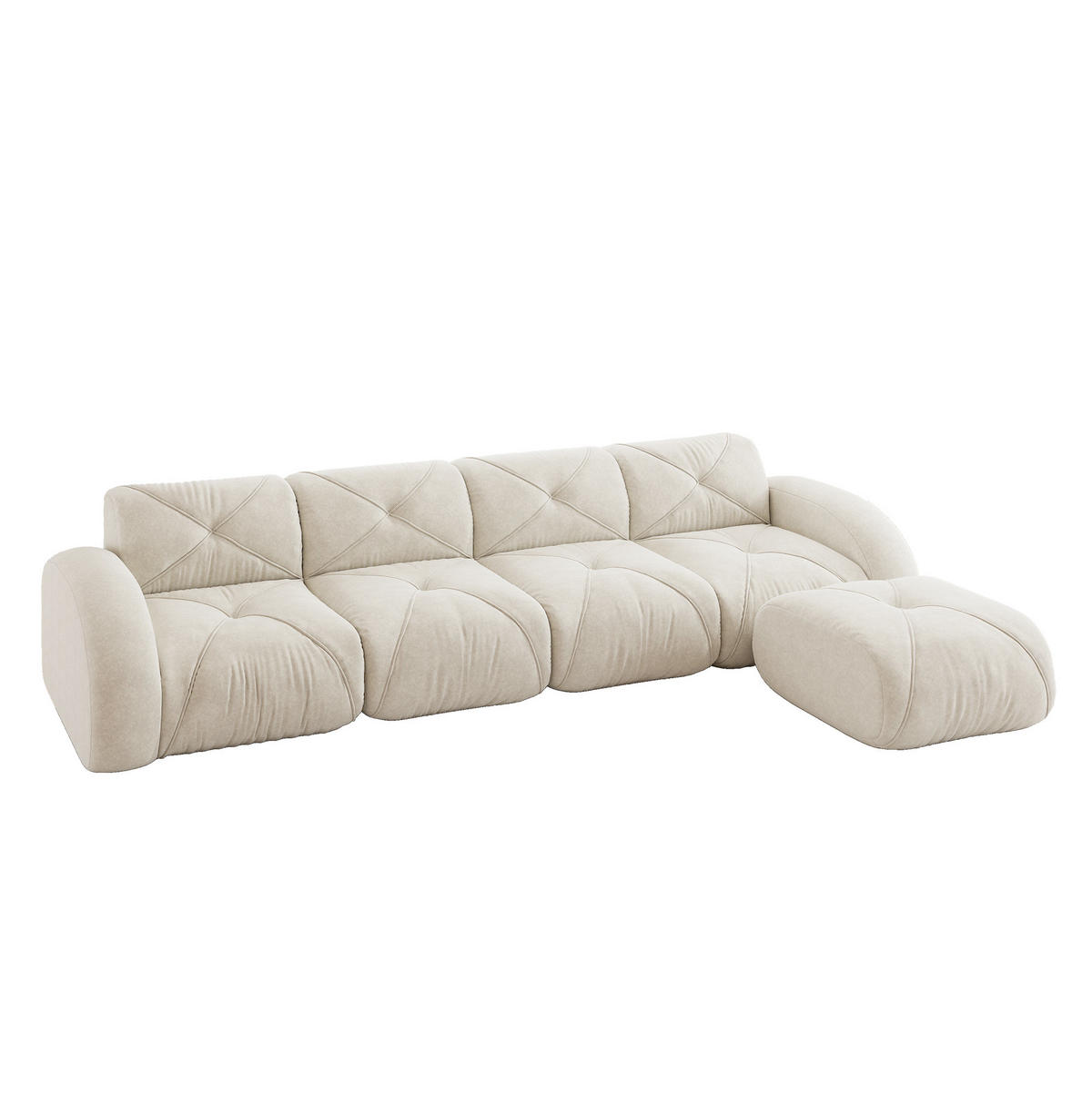 ECKSOFA 358/171/76 cm hellbeige aus Chenille mit modularem Aufbau und Hocker - Beige, Textil (171/358cm) - OKWISH