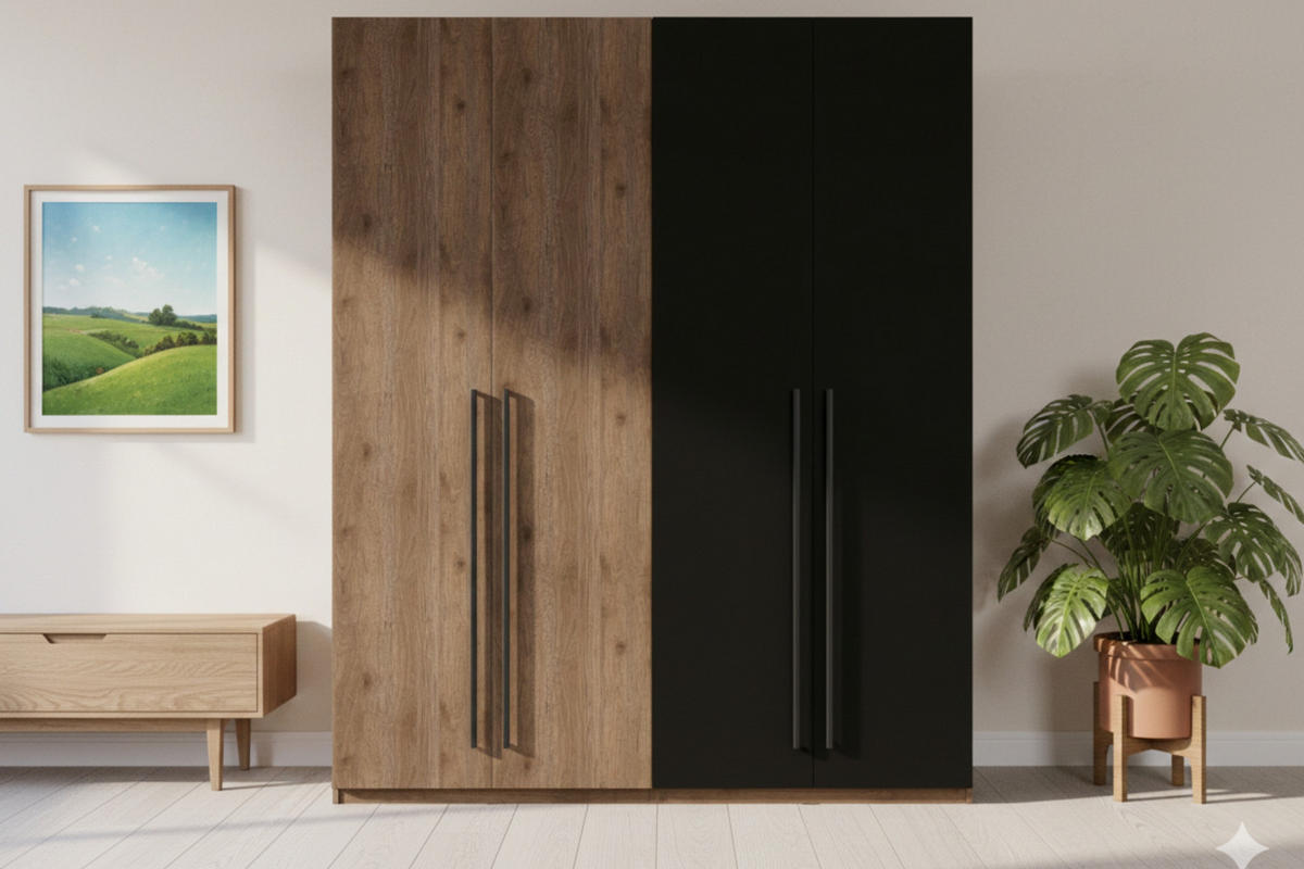 KLEIDERSCHRANK VASSA 180 / 220 / 58 cm in Schwarz / Nussbaum - Nussbaumfarben/Schwarz, Holzwerkstoff (180/58/221cm) - Deine Möbel 24