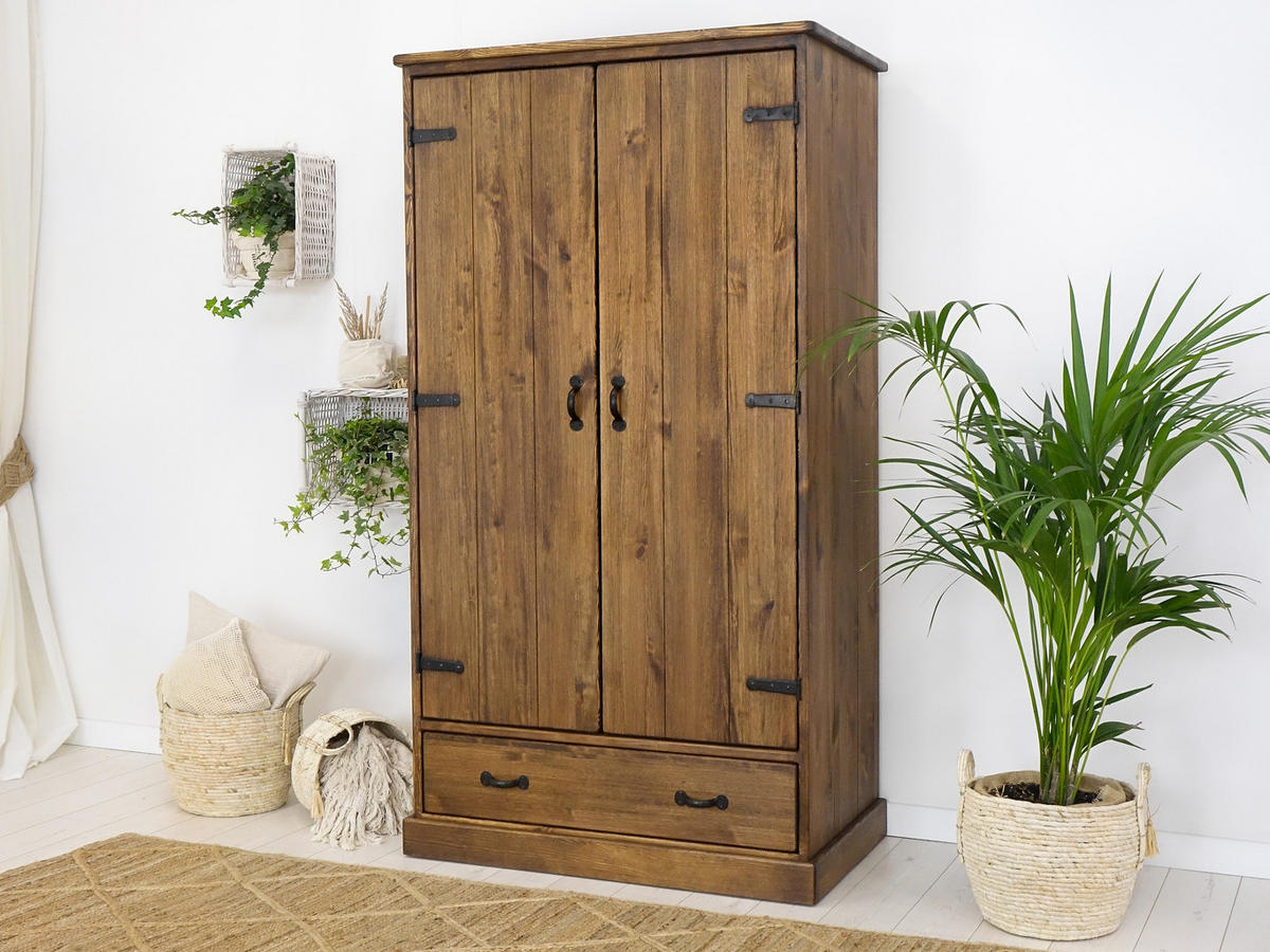 KLEIDERSCHRANK aus Massivholz Rustyk 2D - Dunkelbraun/Schwarz, Holz (105/190/60cm) - Seart