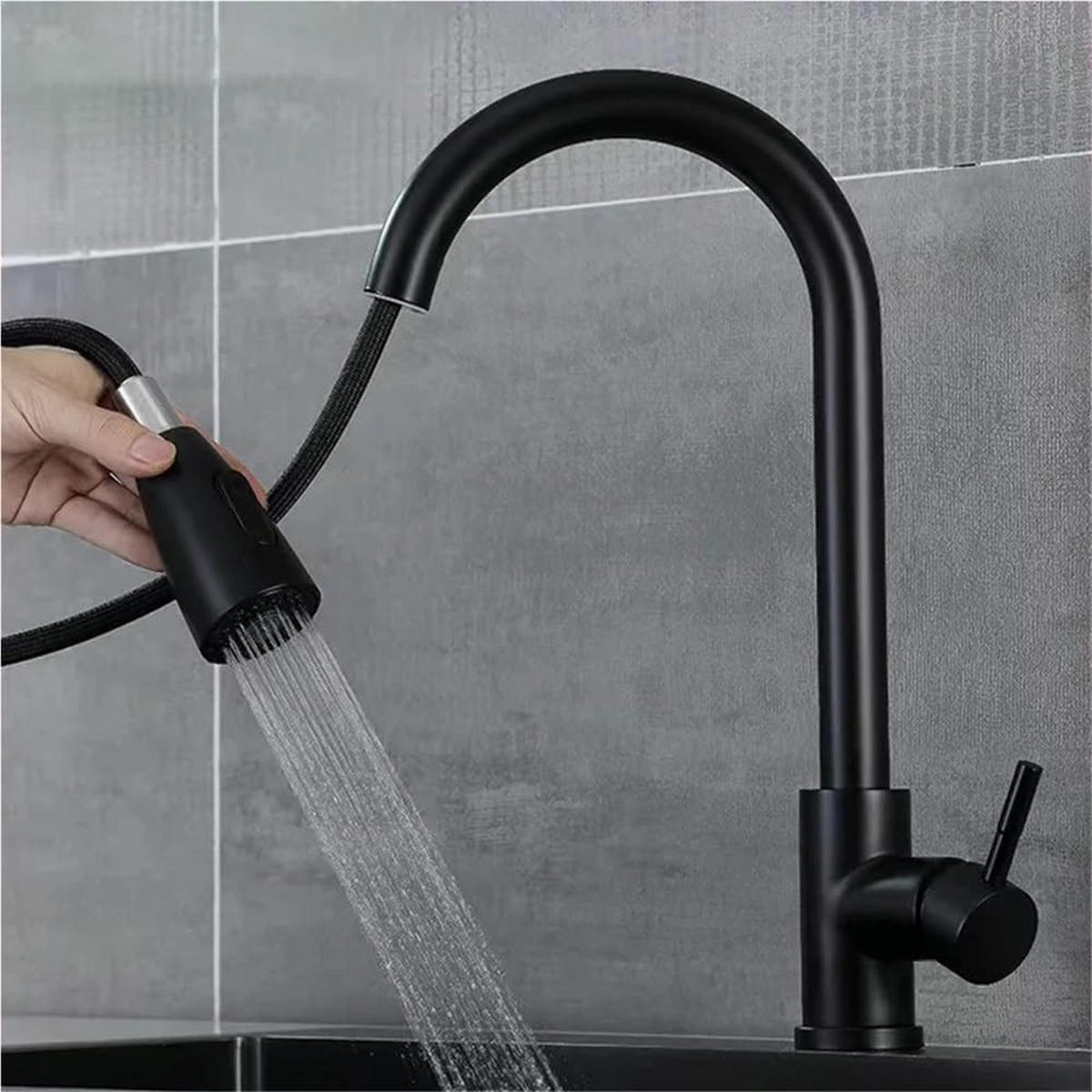 KÜCHENARMATUR, 390 x 200 mm, schwarz - Schwarz, Metall (52/6/25cm) - Vallsero