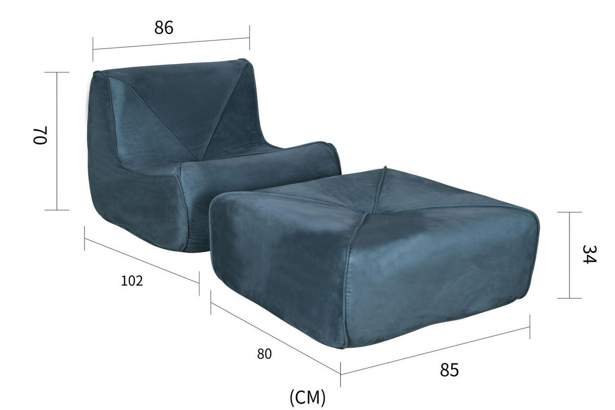 SESSEL NUA Blau 86x102x70 cm - Blau, Textil (86/70/102cm) - FURNLUX
