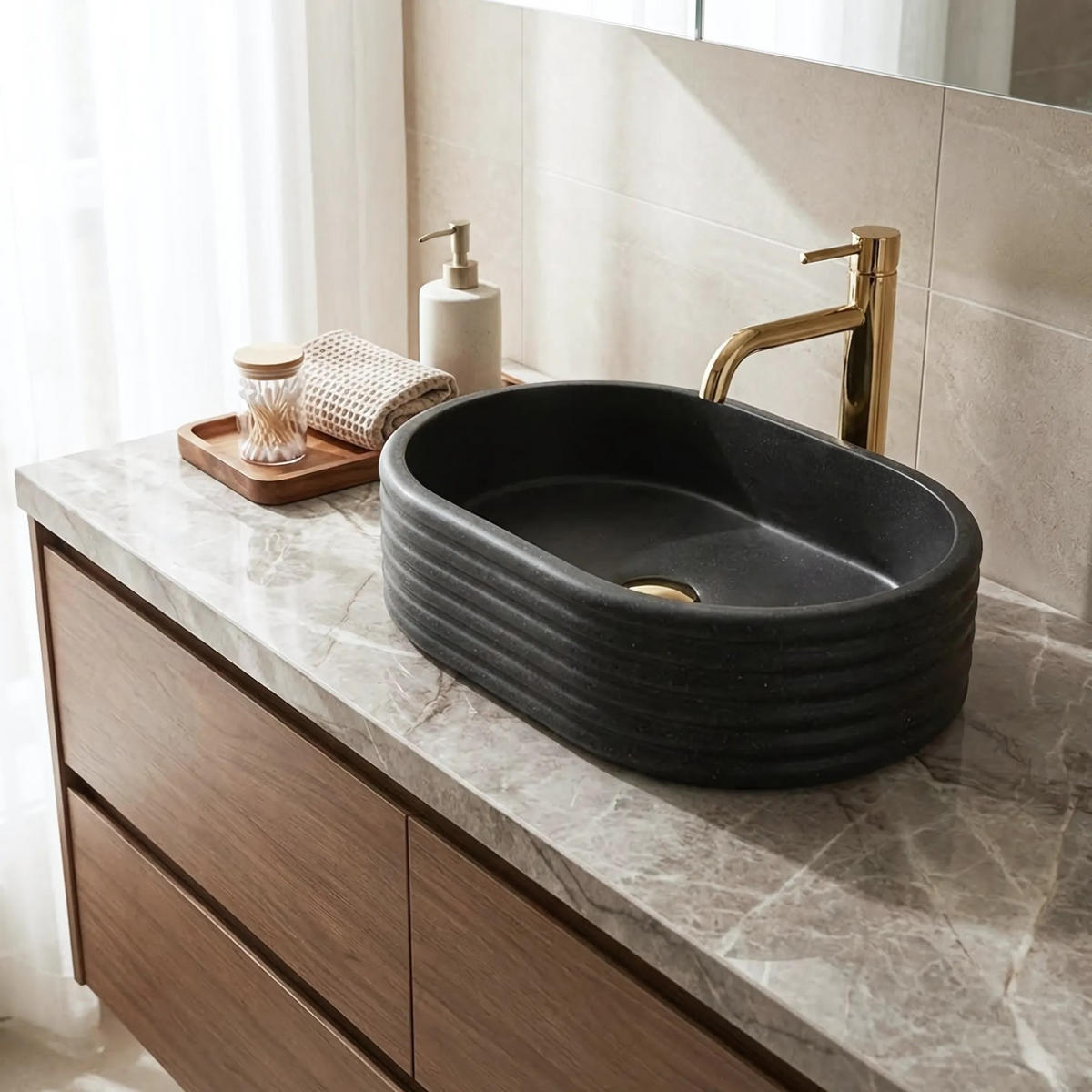 AUFSATZWASCHBECKEN Rea Nicoletta Black - Schwarz, Kunststoff (36/14/50cm) - REA