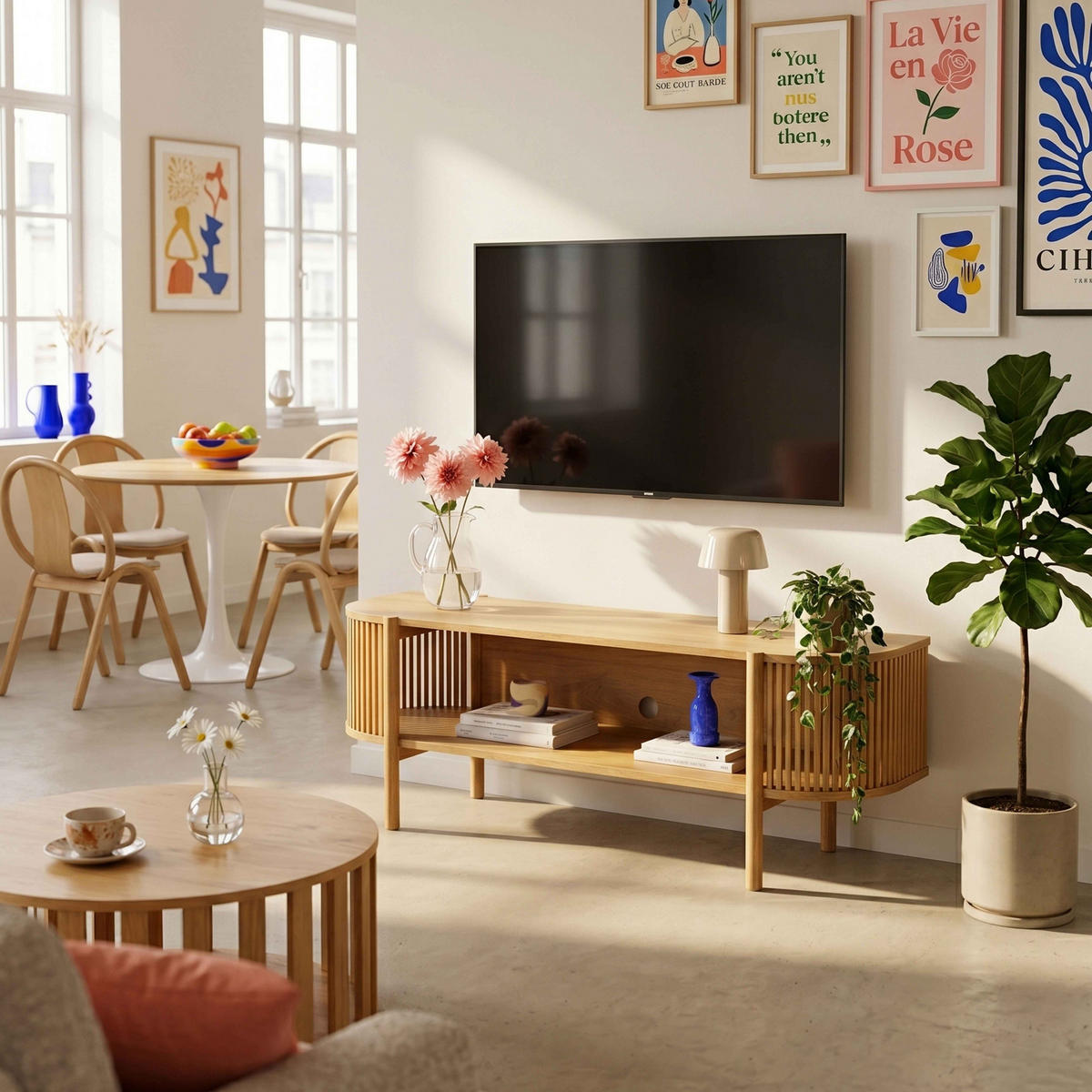 TV-SCHRANK 160 cm, helles Holz - Beige, Holz/Holzwerkstoff (160/50/40cm) - Oviala