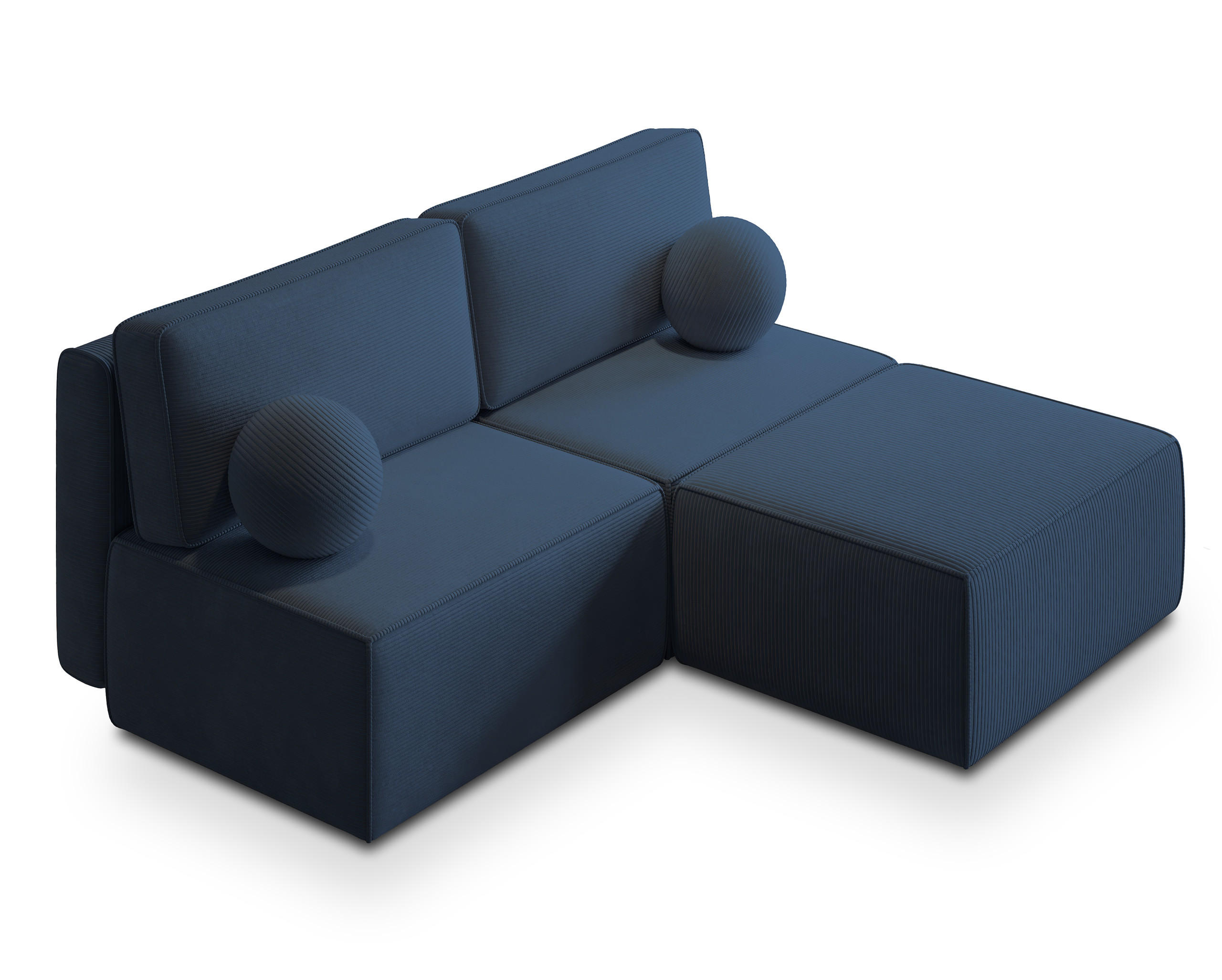 ECKSOFA VARNA P Blau Kordstoff mit Schlaffunktion - Blau, Holz (196/158cm) - MASSENO