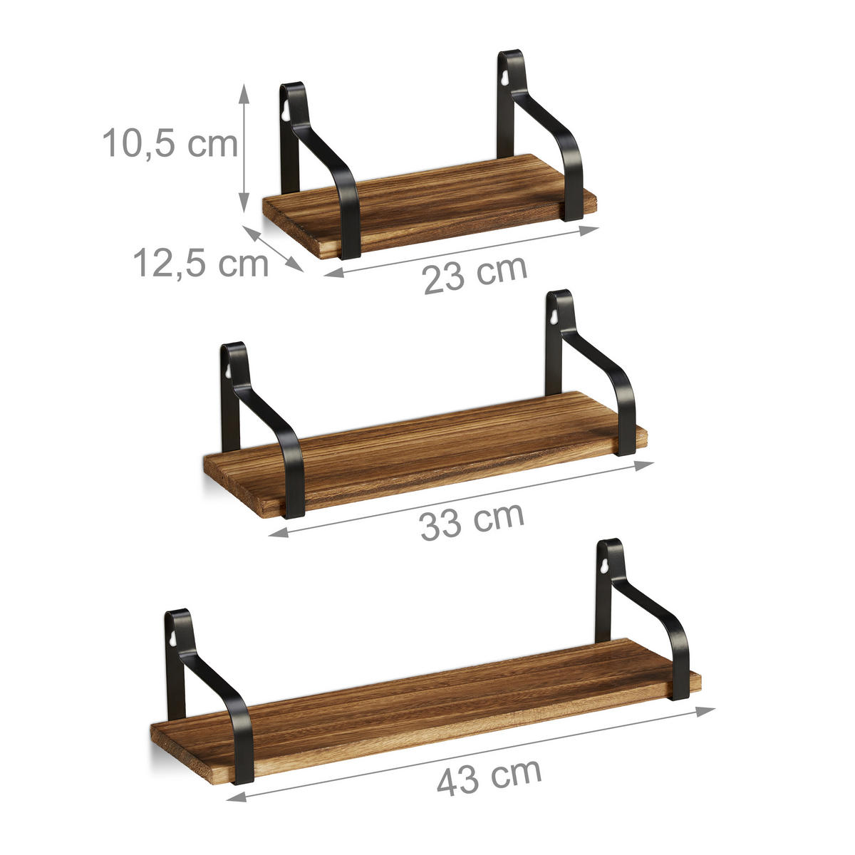 3XWANDREGAL - Multicolor, Holz/Metall (43/10.5/12.5cm) - Relaxdays