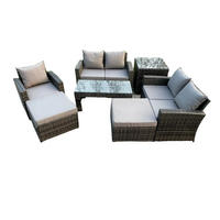 GARTEN SOFA SET MIT BEISTELLTISCH 2 HOCKER COUCHTISCH Polyrattan Dunkelgrau Gemischt 7-Sitzer - Dunkelgrau, Metall - Fimous