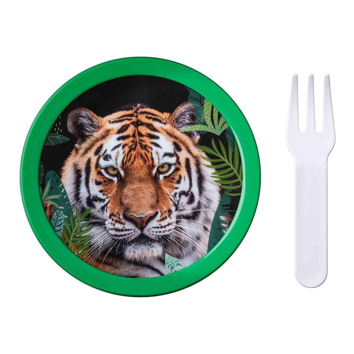 FRUCHTBOX MIT GABEL Campus Wild Tiger 300 ml - Dunkelgrün/Multicolor, Kunststoff (6.7/10.4/6.7cm) - Mepal