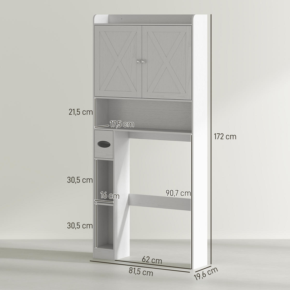 BADEZIMMERREGAL DE-15910 mit Scheunentür Weiß - Weiß, Holzwerkstoff (19.6/172/81.5cm) - ComfortXL