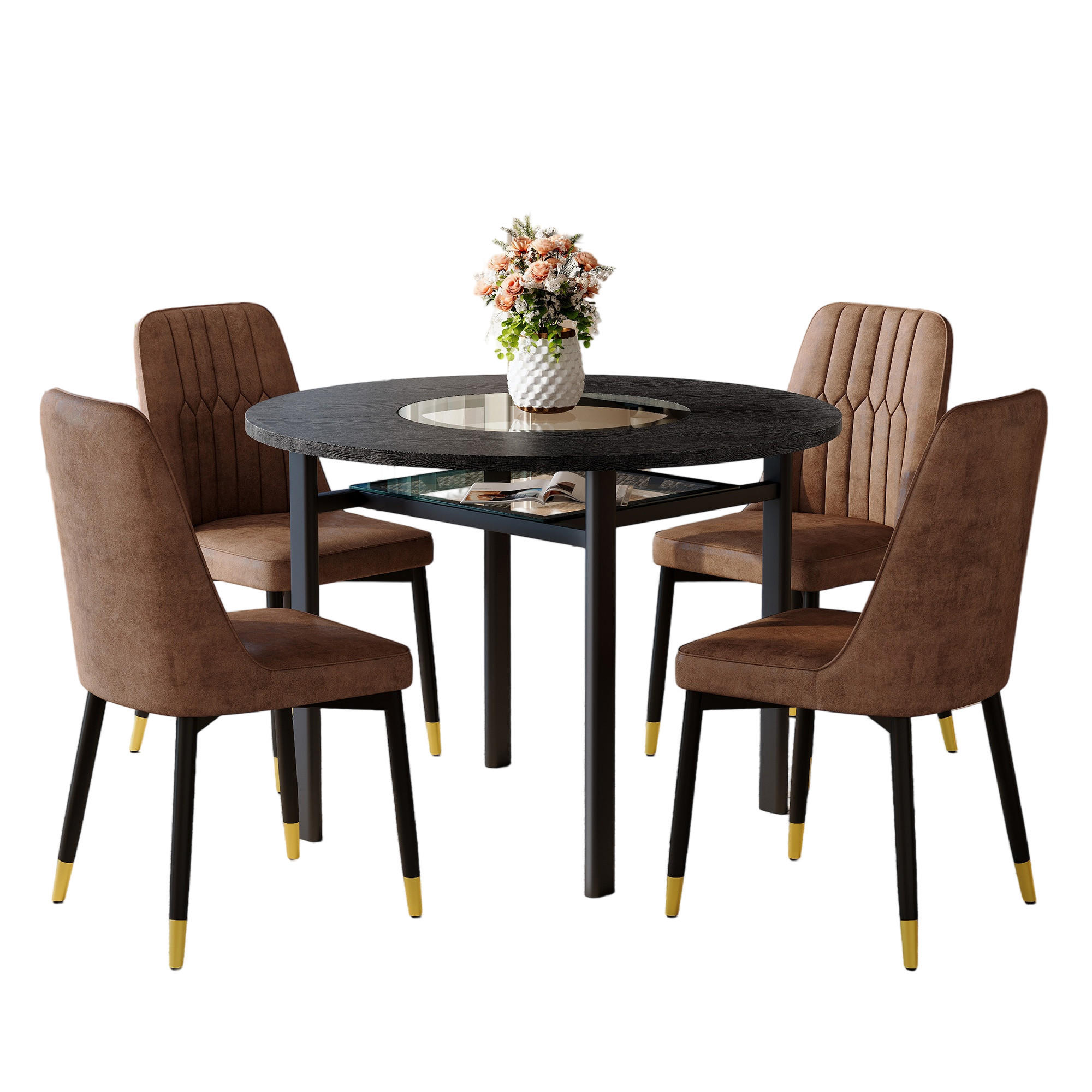 ESSGRUPPE DE-39384 5-teilig, mit 4 Tech-Stoff-Sesseln und Glasplatte Schwarz - Schwarz, Holzwerkstoff (100/76/100cm) - ComfortXL