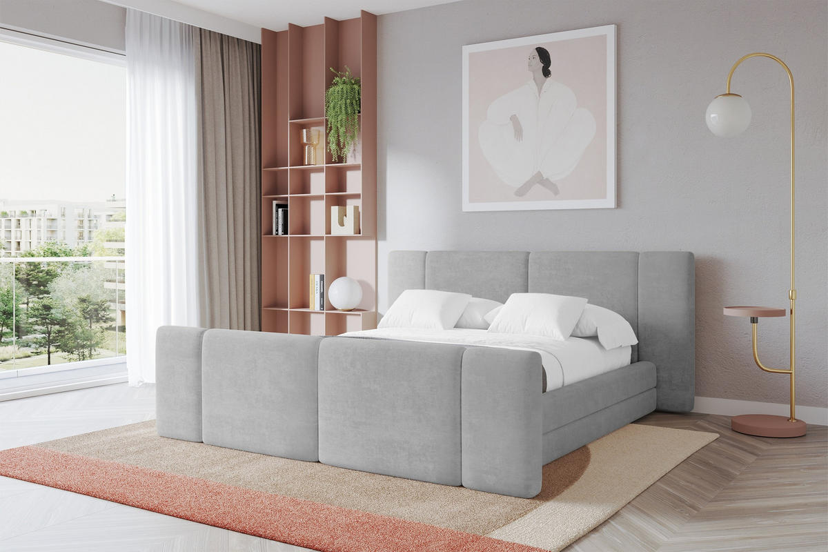POLSTERBETT mit Bettkasten, Fußteil und Lattenrost, Bett mit Matratze H3/H4 - TEVO-Z 140x200 Grau - Hellgrau, Holzwerkstoff/Textil (140/200cm) - ALTDECOR
