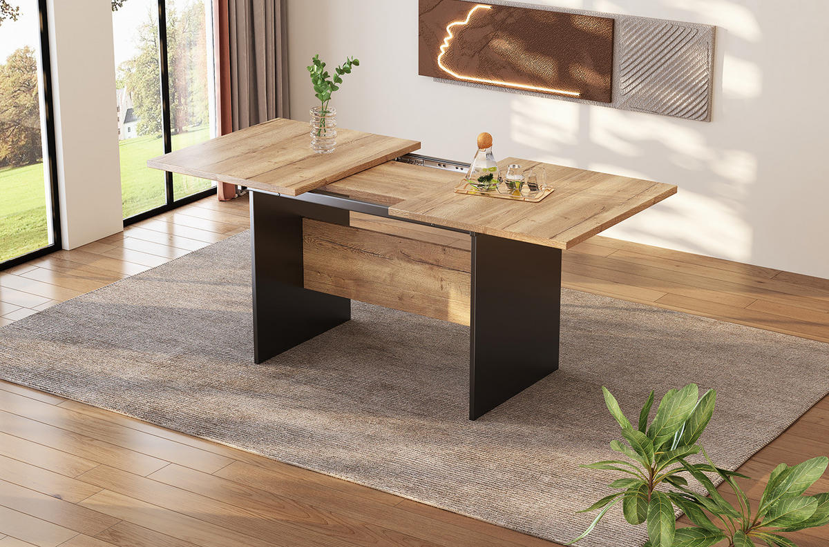 ESSTISCH 80x180x75 cm in Schwarz und Dunkel-Walnuss aus MDF ausziehbar im modernen minimalistischen Design - Schwarz, Holzwerkstoff (80/180/75cm) - Modfu