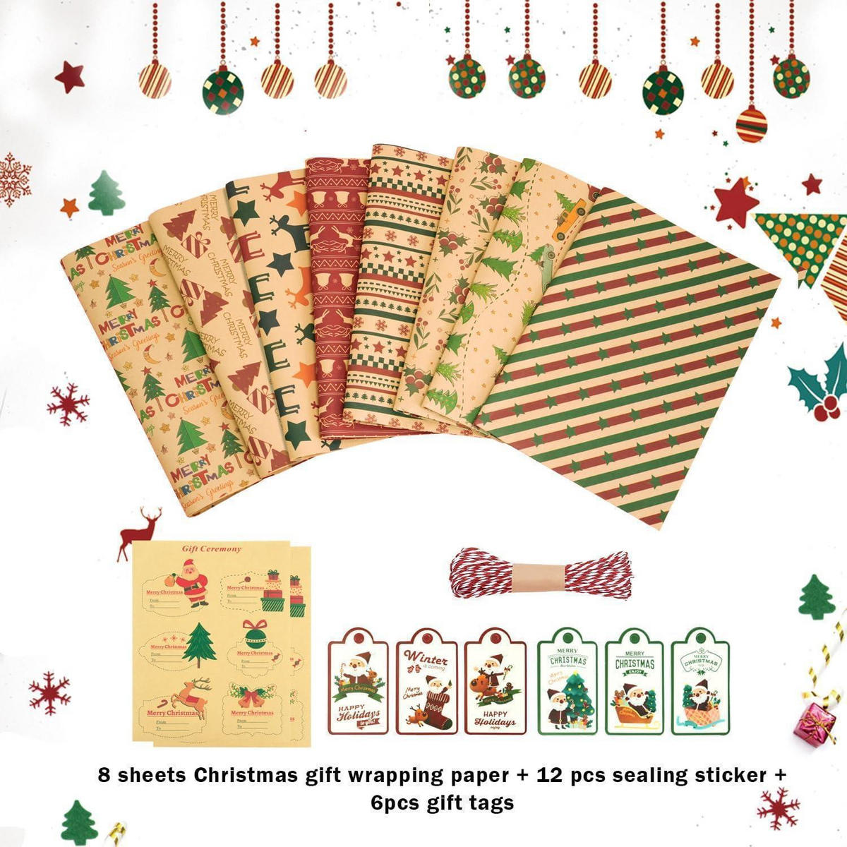 GESCHENKPAPIER Set Weihnachten 8 Blatt 50x70cm Kraftpapier Vintage - Multicolor, Papier (50/0.1/70cm)
