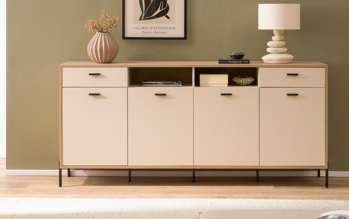 SIDEBOARD Kaschmir, Eiche 205 x 95 cm, Kommode mit Soft-Close - Kaschmir/Eichefarben, Holzwerkstoff/Metall (205/95/40cm) - Furn.Design