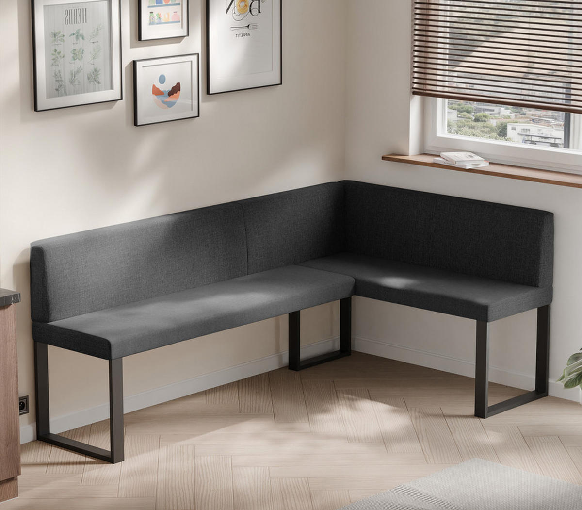 ECKBANK rechts SANA U Webstoff glatt, 168/128 cm Anthrazit - Anthrazit, Textil/Metall (128/168cm) - Idohome