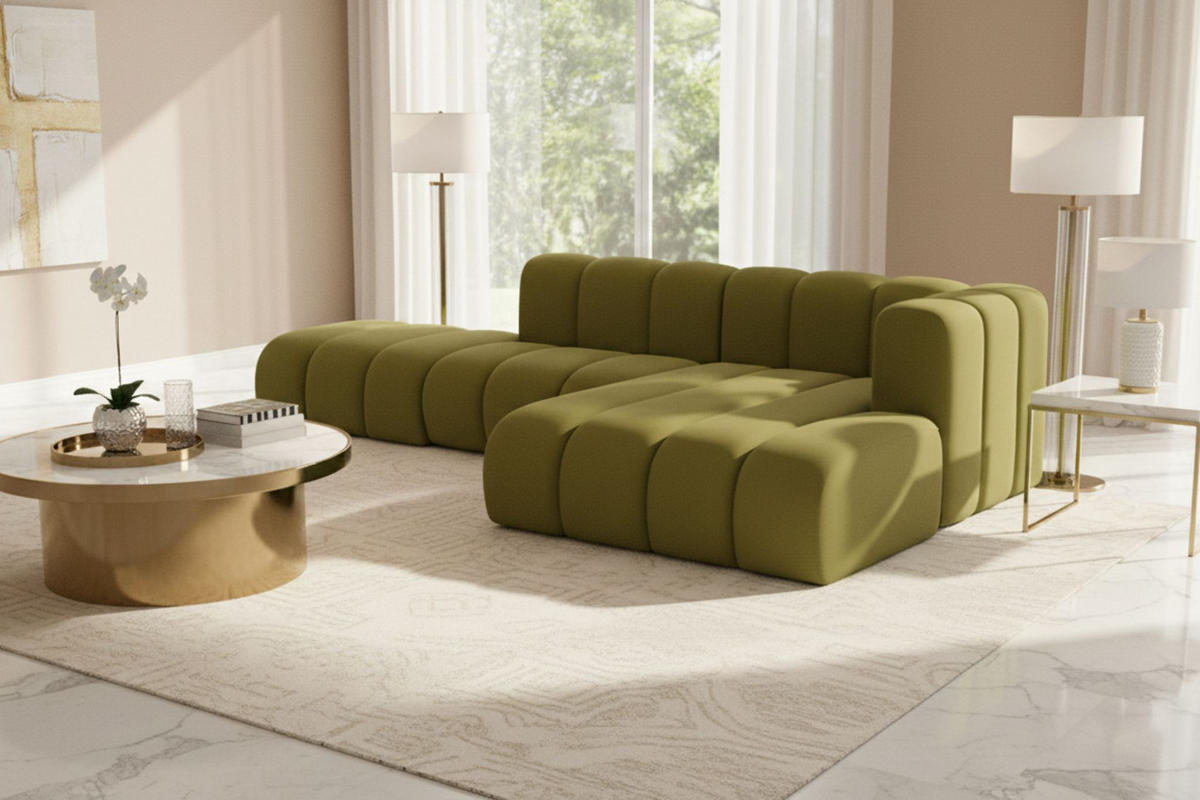 ECKSOFA L-form mit Hocker, Grand Mini, Stoff Salvador, Olive, Rechts - Olivgrün, Holz (295/179cm) - Kaiser Möbel