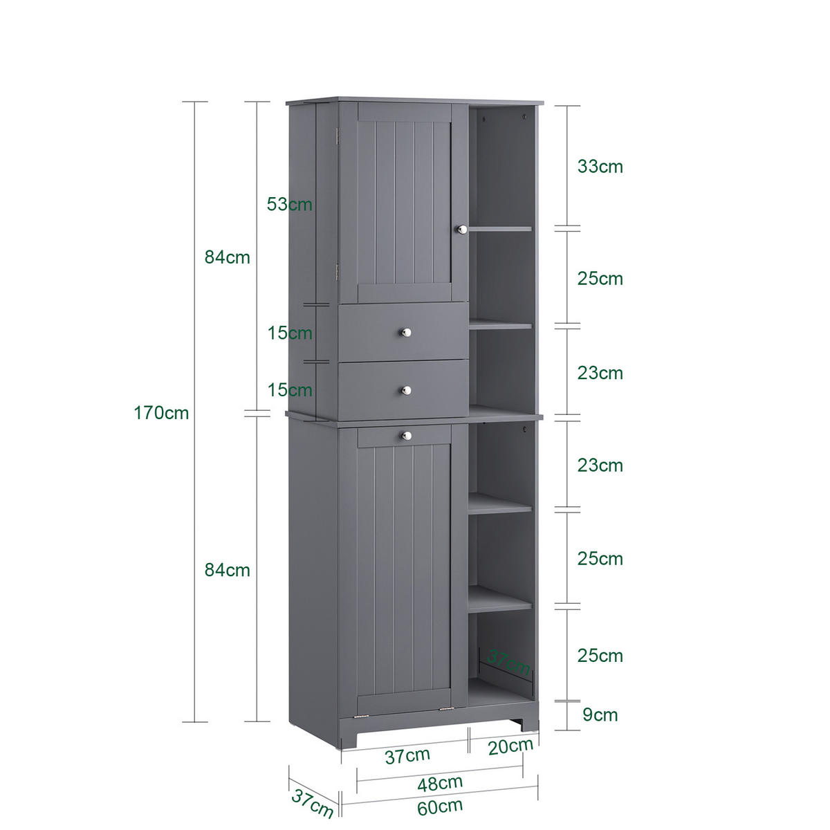 HOCHSCHRANK mit Wäschesack Grau - Grau, Holzwerkstoff (60/170/37cm) - SoBuy