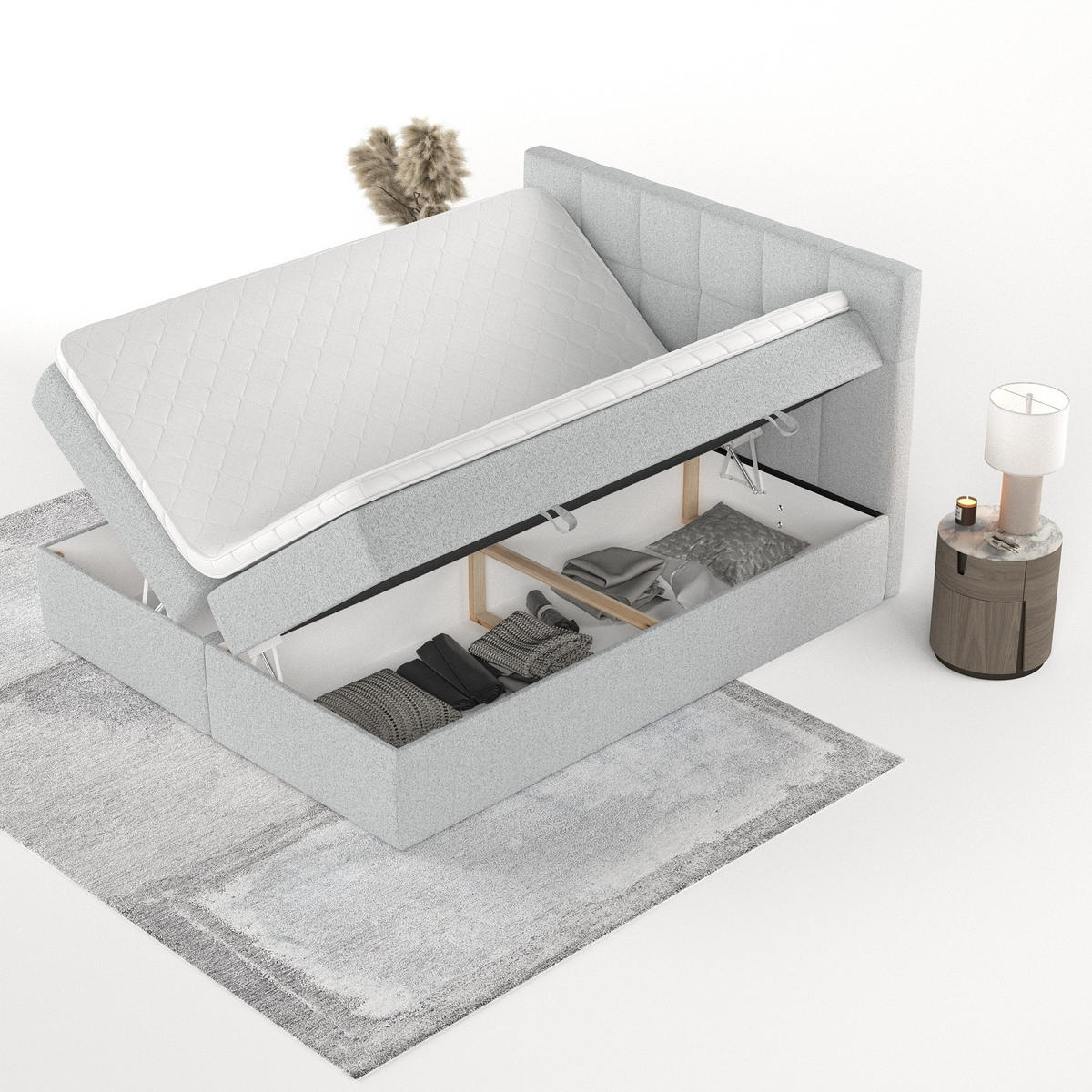 POSTEL BOXSPRING VARENO 200/200 Světle šedá - černá/světle šedá, kov/dřevo (200/200cm) - AltaBeds