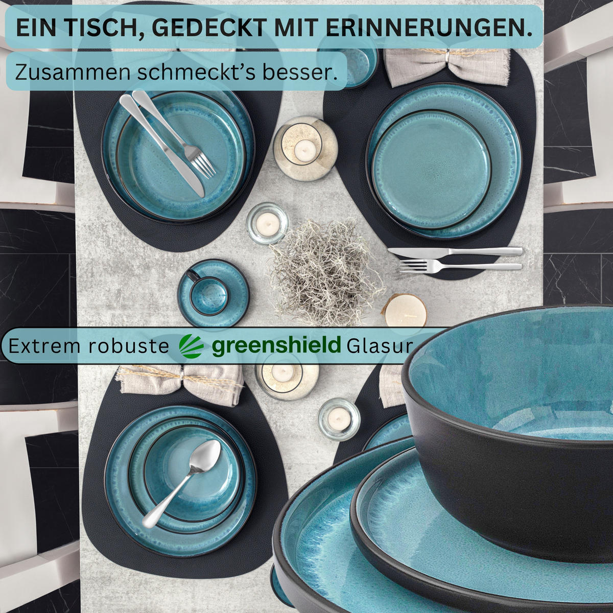 KOMBISERVICE GRANADA - 24 teilig aus Steingut - Blau, Stein (50/30/80cm) - Sänger