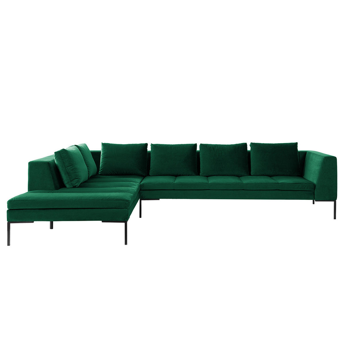 ECKSOFA mit Ottomane - Dunkelgrün/Schwarz, Textil/Metall (319/230cm) - home24