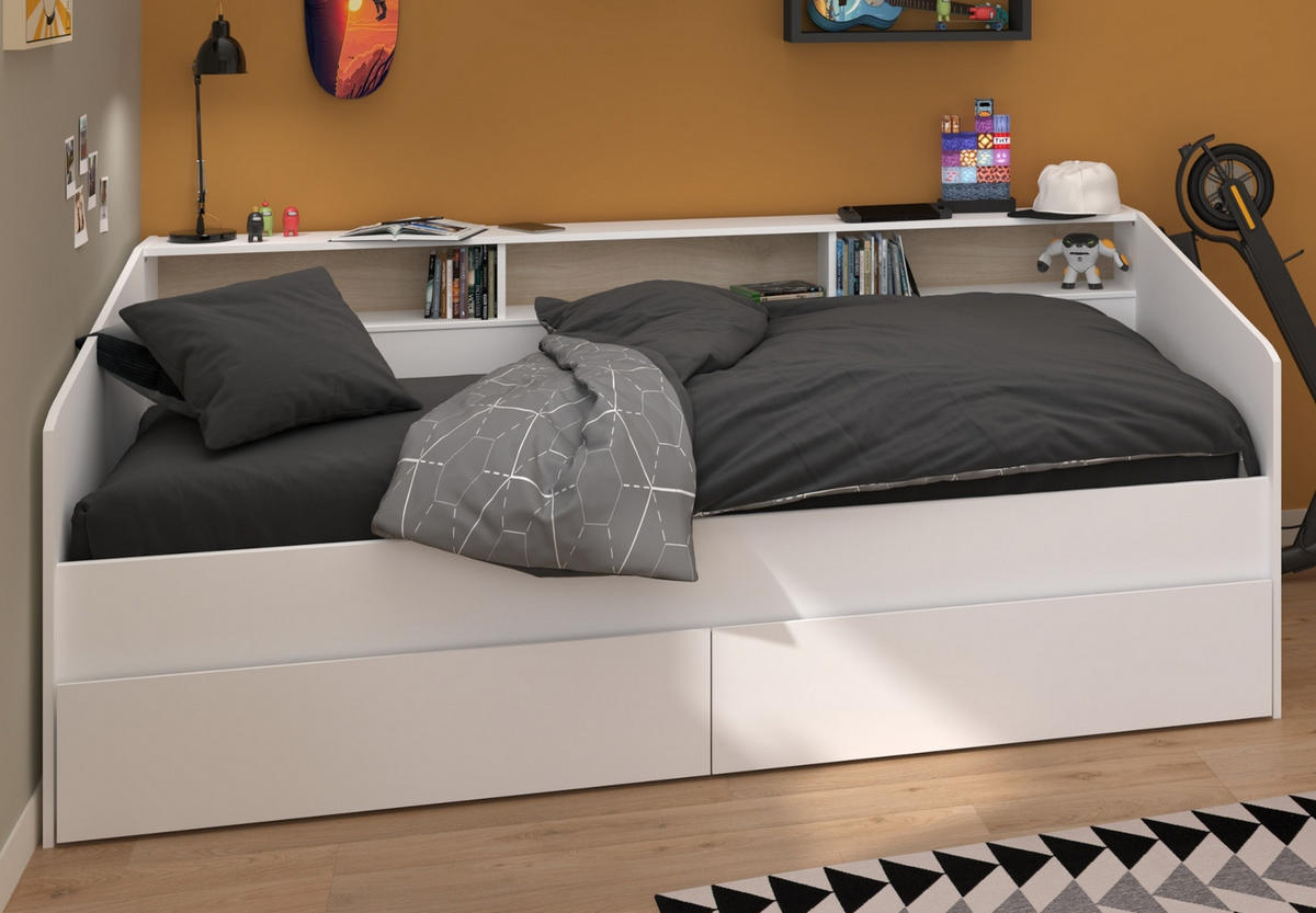 JUGENDBETT weiß, 90 x 200 cm Stauraumbett mit 2x Schubkasten - Weiß, Holz/Holzwerkstoff (90/200cm) - Parisot Meuble