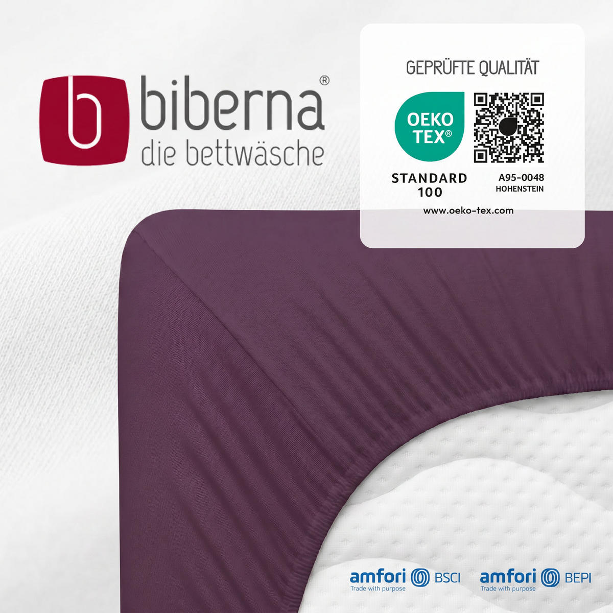 SPANNBETTTUCH Premium Jersey dunkel violett, 140x200 cm - 160x200 cm - Violett, Textil (160/200cm) - biberna