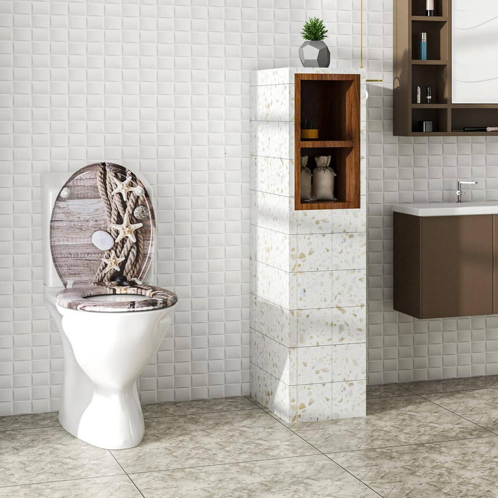 Thumbnail - Woltu WC, Hellbraun, Weiß, Kunststoff, Oval, 37x2.51x45 cm, Badezimmer, WC Ausstattung, WC Sitze