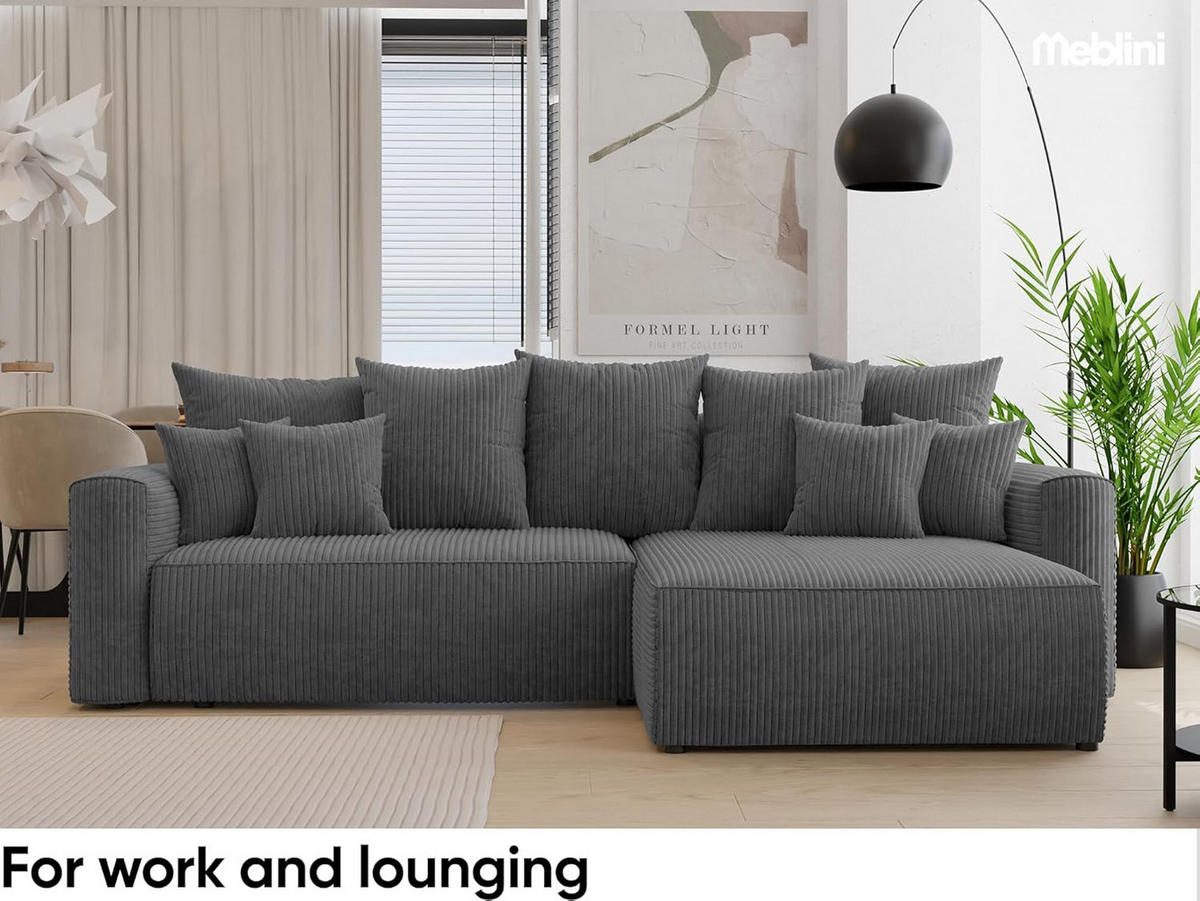 ECKSOFA BALI L - Schwarz/Grau, Holzwerkstoff (260/160cm) - Meblini